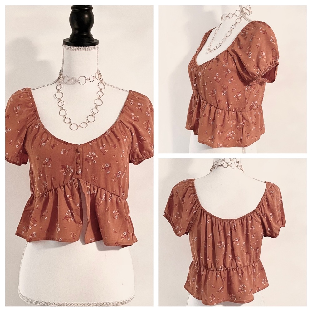 NWT Pink Rose Floral Smocked Short Sleeve Blouse
